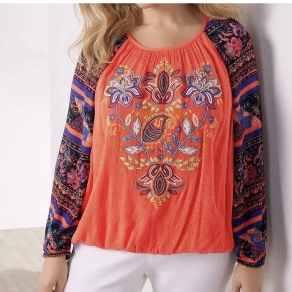 Soft Surroundings embroidery Boho blouse Size L
